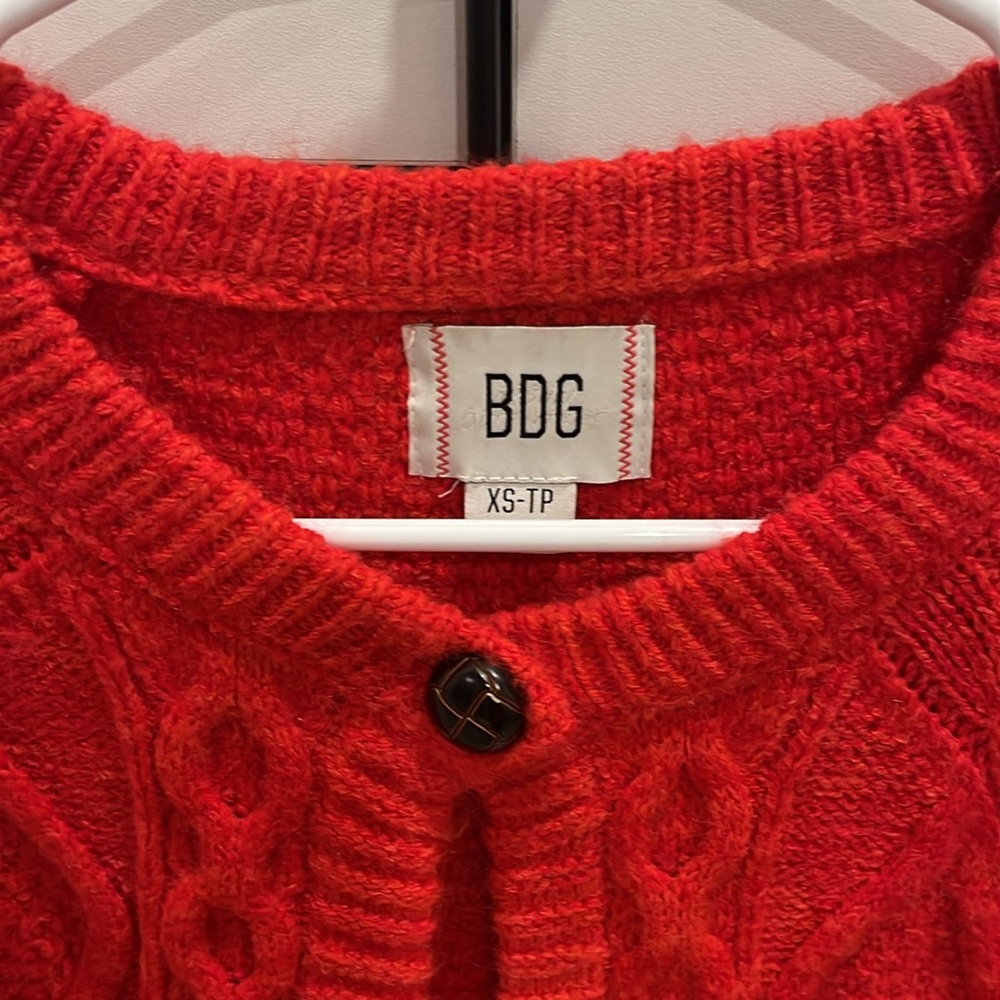 BDG Women's Vibrant Red Button-Up Cardigan - Picture 2 of 5